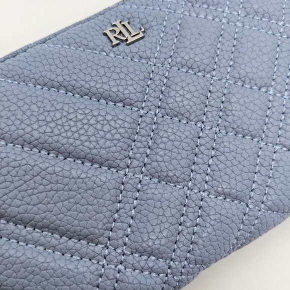 RALPH LAUREN quilted leather zip around continental women's wallet -LIGHT BLUE - Picture 3 of 7